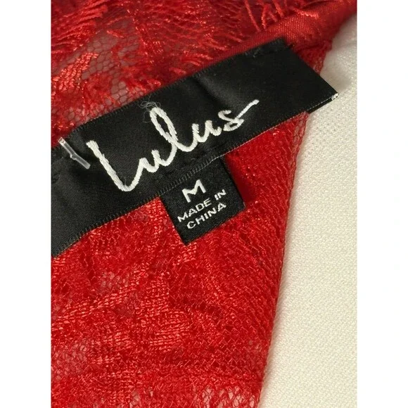 LULUS RED LACE MINI DRESS SHEER BACK EMBROIDERED SZ M EUC ROMANTIC FEMININE - Picture 7 of 8